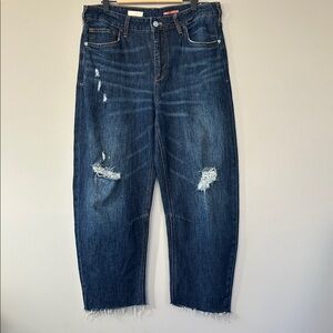 Pilcro The Bow‎ Boyfriend Barrel Leg Wide Leg Jeans Size 29 Dark Blue Rinse Wash